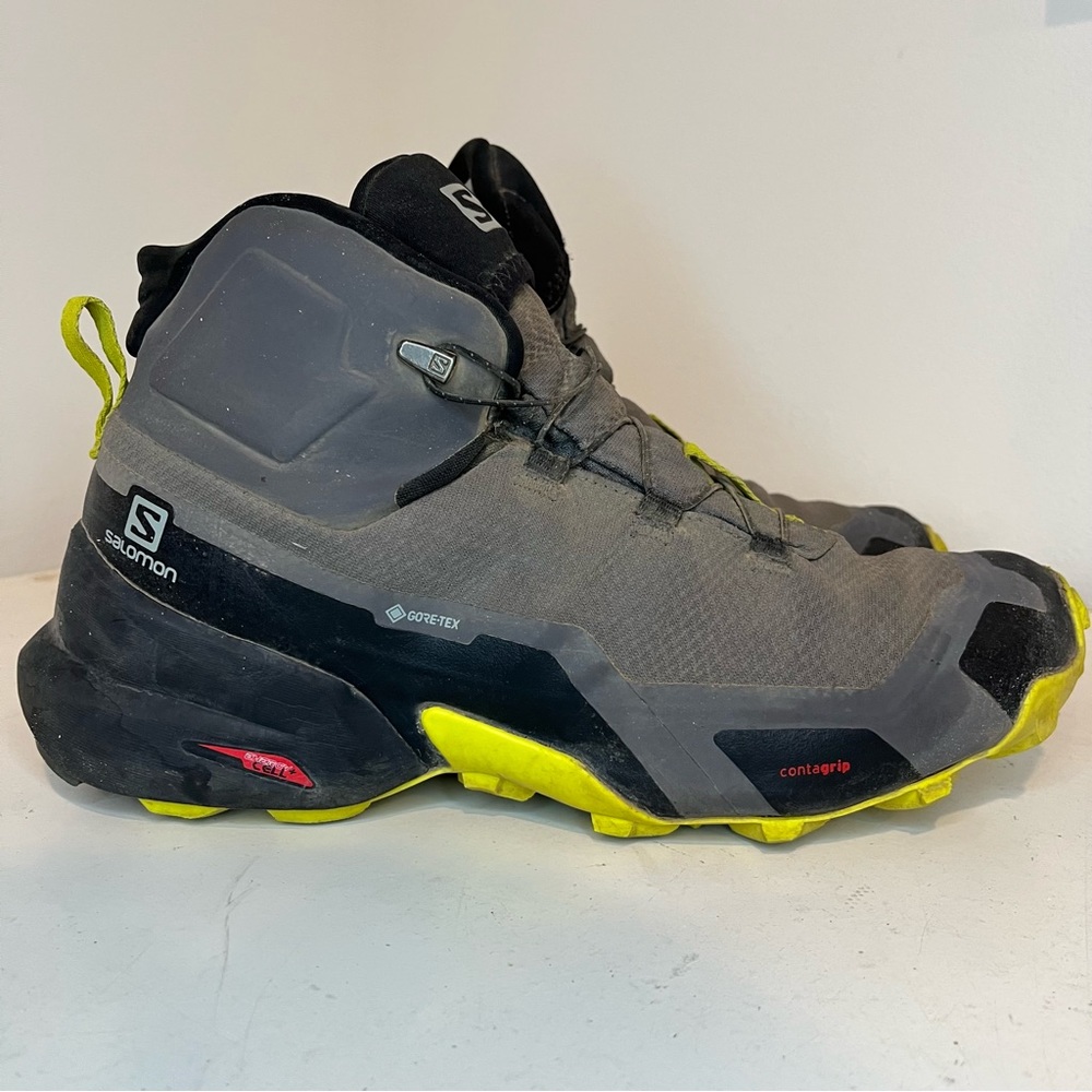 Salomon Cross Hike Mid GTX Mens 8 Hiking Boots 411186 Gray Black Green Outdoor